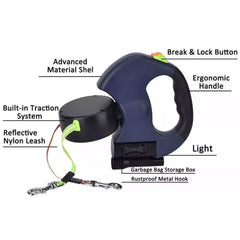 TangleFree™ Dual Retractable Dog Leash – 360° Swivel with LED Flashlight