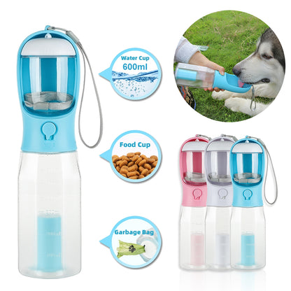 Voyager Pro 3-in-1 dog water bottle with food cup and poop bag holder