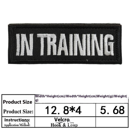 Embroidered patch on a dog harness