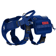 OneTigris™ Small Dog Utility Harness – Service-Style Vest with Removable Pouches (Blue)