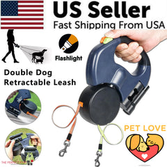 TangleFree™ Dual Retractable Dog Leash – 360° Swivel with LED Flashlight