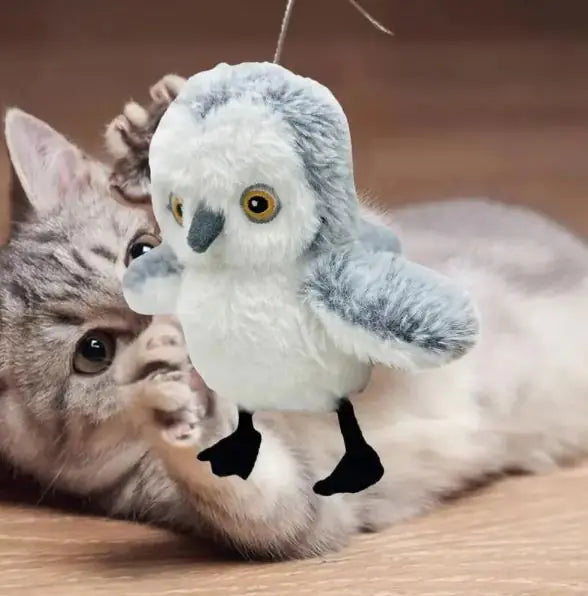 FeatherFun™ Flapping Bird Cat Toy – Snowy Owl Edition (USB Rechargeable)