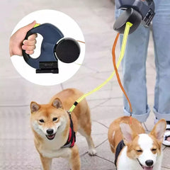 TangleFree™ Dual Retractable Dog Leash – 360° Swivel with LED Flashlight