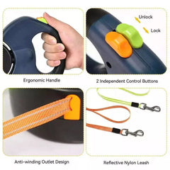 TangleFree™ Dual Retractable Dog Leash – 360° Swivel with LED Flashlight