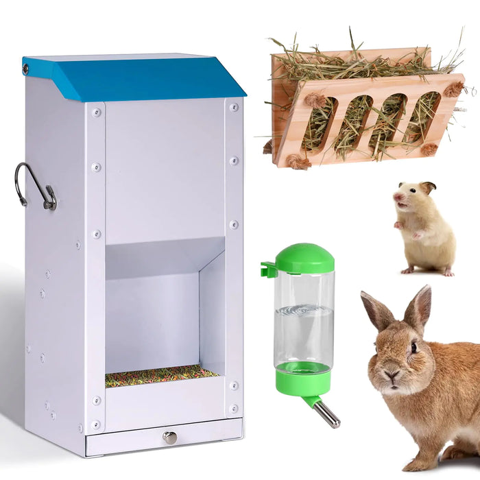 RabbitFeast™ Automatic Feeder & Water Set – 6lb Metal Food Dispenser for Small Pets