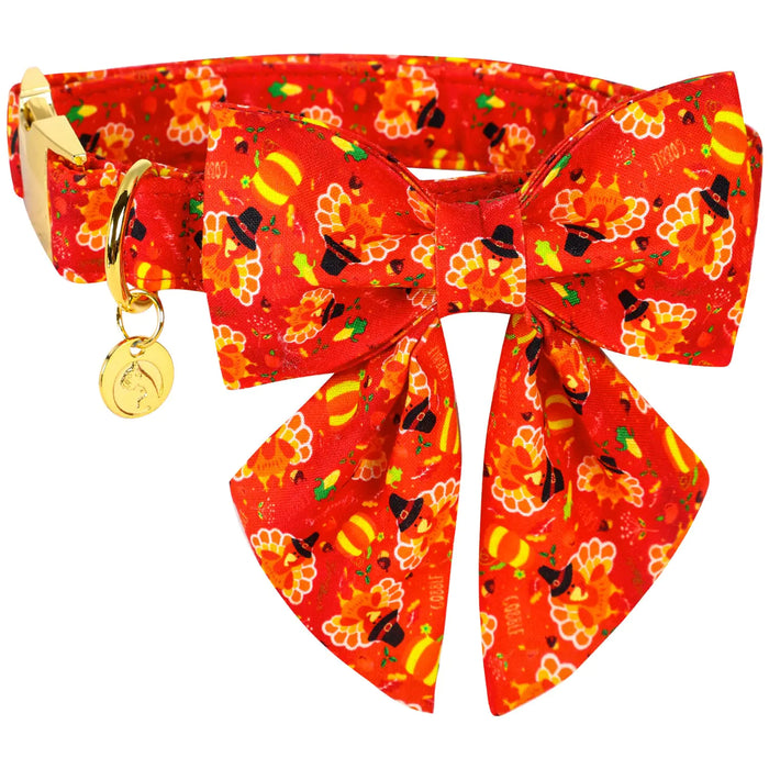 HarvestTails™ Dog Collar with Bowtie – Thanksgiving Edition